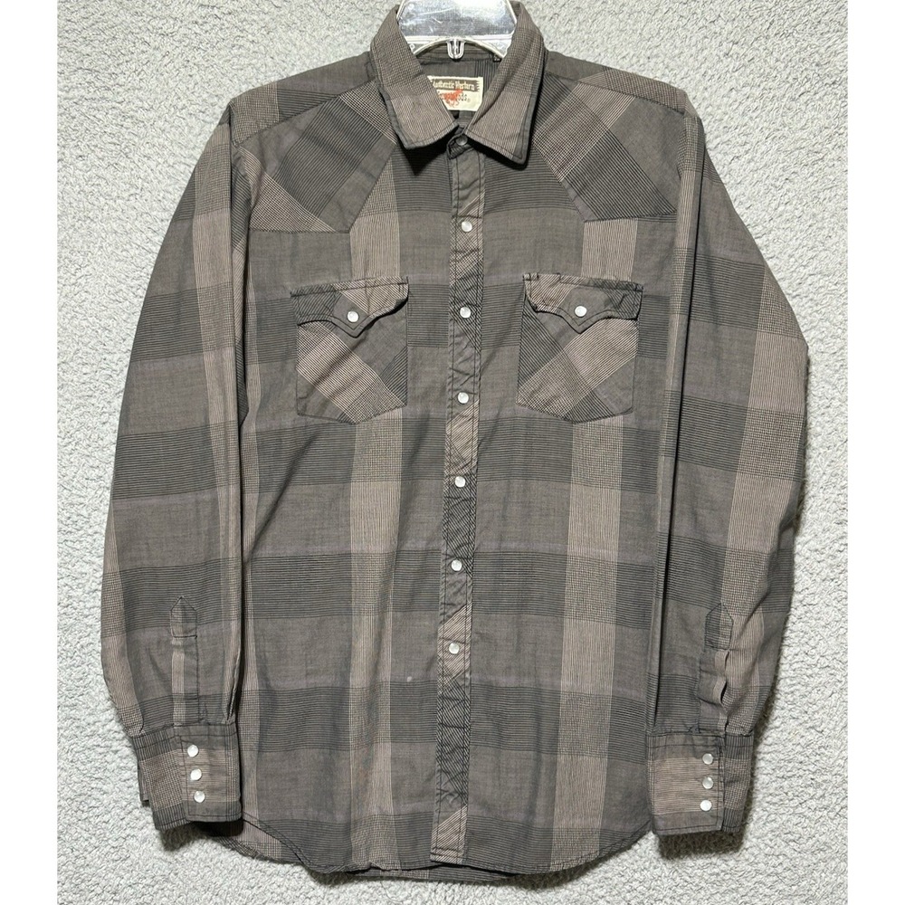 VTG Authentic Western Youngbloods Plaid Pearl Snap‎ Shirt Brown Men's L Rodeo